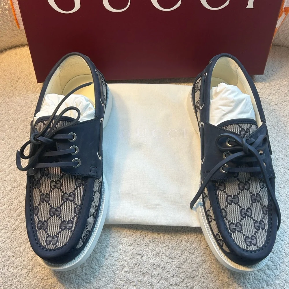 Gucci Men's Navy boat Boat Shoes NWT UK7 /US8